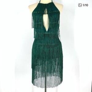 House of Harlow 1960 Georgia Fringe Dress Emerald Green Women’s Size XXS